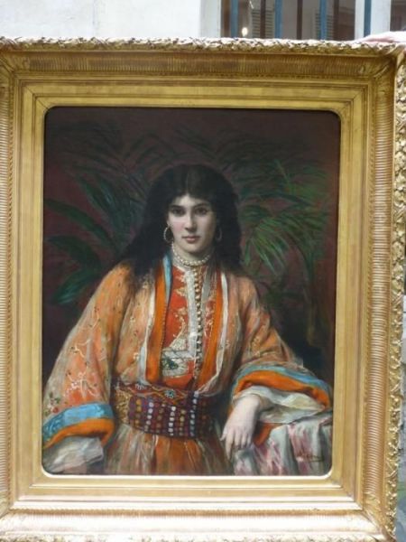 Portrait De Marocaine Au Collier De Perles Oil Painting by Herman Maurice Cossmann