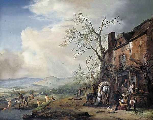 Landscape with Peasants by a Cottage 1651-53 Oil Painting by Philips Wouwerman