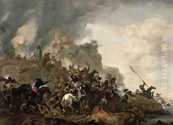 Cavalry Making a Sortie from a Fort on a Hill, 1646 Oil Painting by Philips Wouwerman