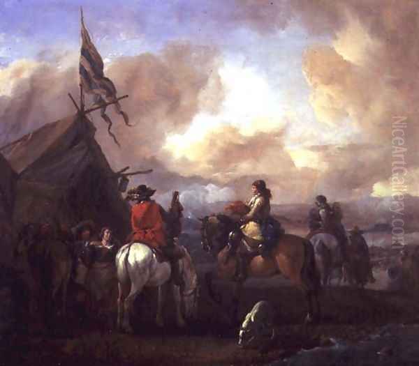 Cavalrymen in a Military Encampment Oil Painting by Philips Wouwerman