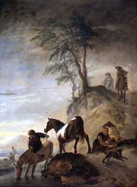 Riders watering their horses Oil Painting by Philips Wouwerman