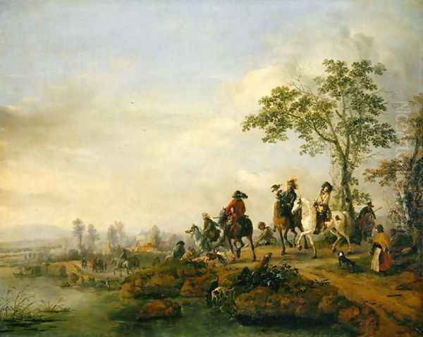 Falconers Return Home from the Hunt, 1658-60 Oil Painting by Philips Wouwerman