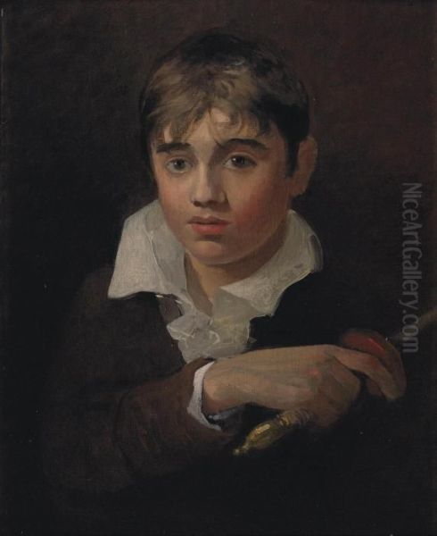 Portrait Of A Boy, Believed To 
Be The Artist's Youngest Brother Henry, As 'young Norval', Bust-length, 
In A Dark Jacket And White Shirt, Holding A Sword Oil On Canvas, Laid 
Down On Panel 22Â¼ X 18 1/8 In Oil Painting by John Sell Cotman