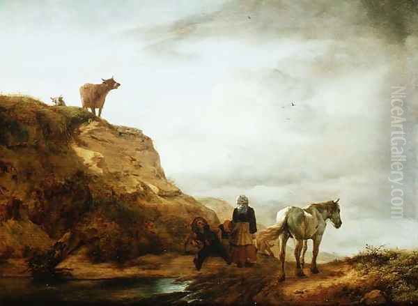 Landscape with a Grey Horse and Figures by the Wayside Oil Painting by Philips Wouwerman