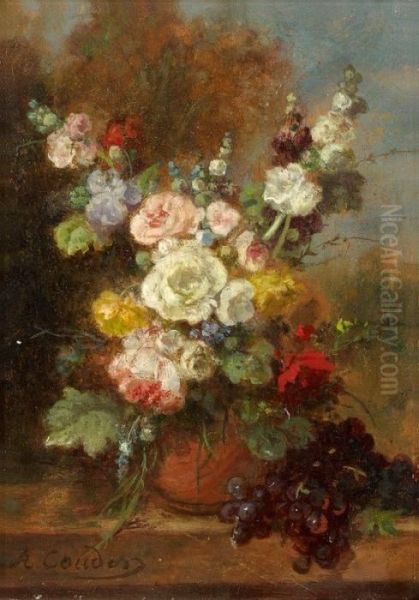 Bouquet De Fleurs Sur Un Entablement Oil Painting by Alexandre Jean Couder