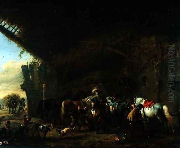 In Front of the Inn Oil Painting by Philips Wouwerman