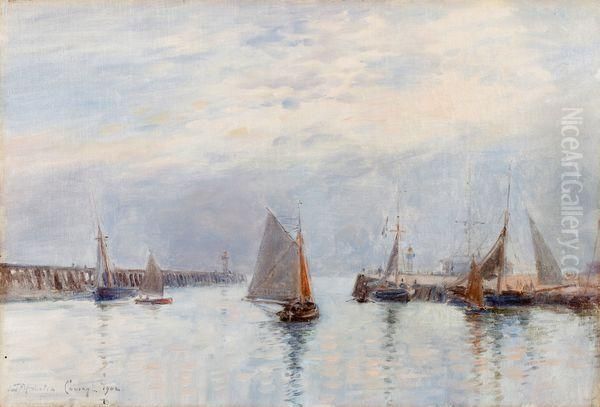 La Sortie Du Port De Trouville Oil Painting by Maurice Francois A. Courant