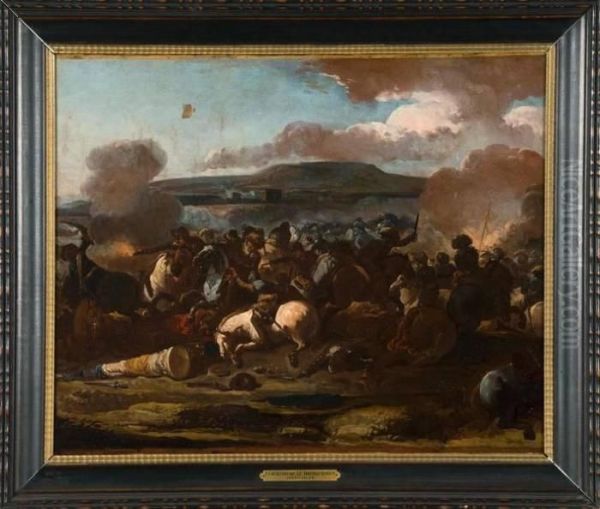 Scene De Bataille De Cavalerie Oil Painting by Jacques Courtois Le Bourguignon