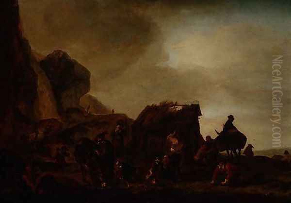 Travellers and Beggars by a ruined hut Oil Painting by Philips Wouwerman