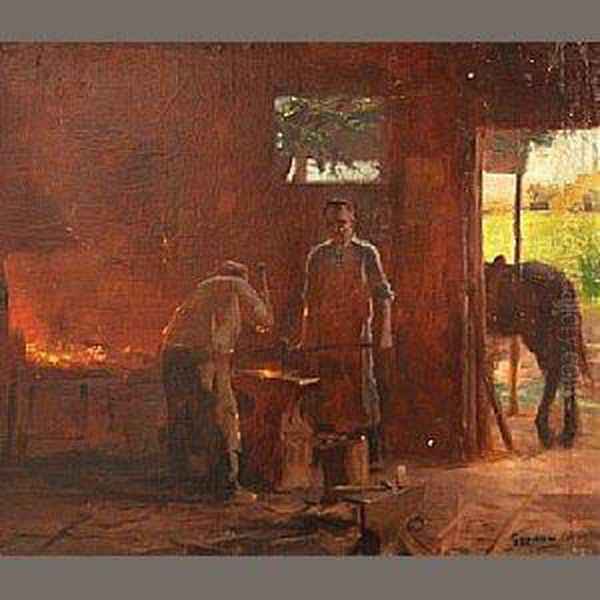 Blacksmiths At Work Oil Painting by Gordon Coutts