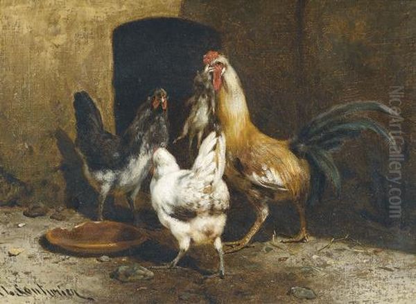 Huhner Im Stall. Oil Painting by Philibert Leon Couturier