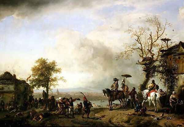 Landscape with Kermis (The Rustic Wedding) c.1653-59 Oil Painting by Philips Wouwerman