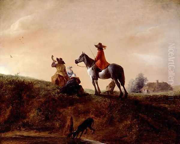 Horseman in a red jacket on a Grey Oil Painting by Philips Wouwerman