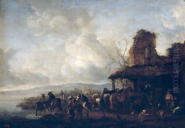 The Stable of a Dilapidated House, c.1640 Oil Painting by Philips Wouwerman