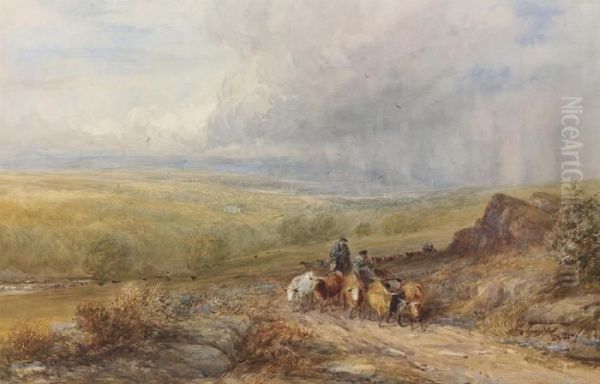 Drovers Near Barden Castle On The Wharfe, Yorkshire Oil Painting by David I Cox