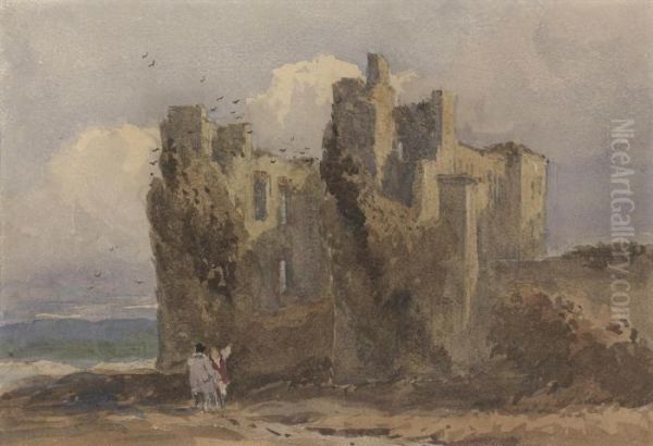 Figures By Kenilworth Castle, Warwickshire Oil Painting by David I Cox