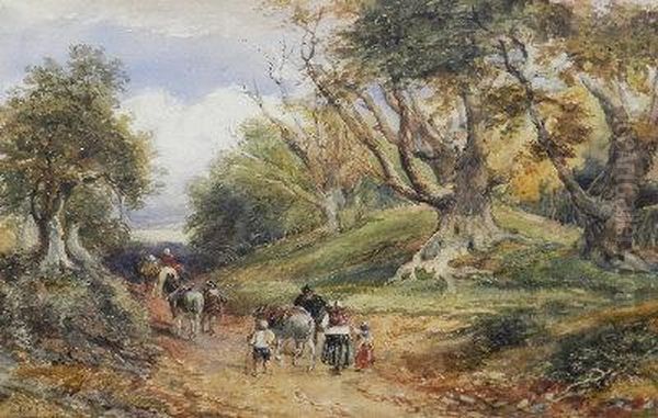 Travellers On A Woodland Road Oil Painting by David Cox