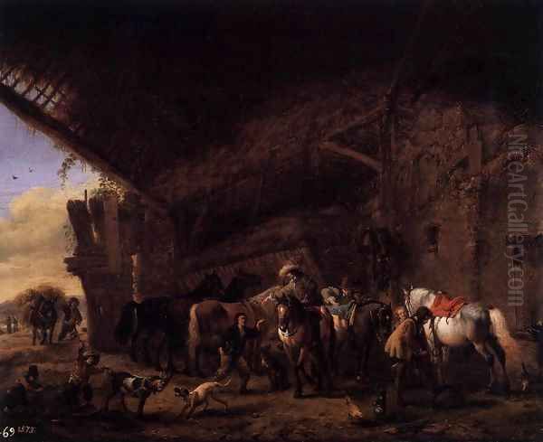 Coming out of an Inn Oil Painting by Philips Wouwerman