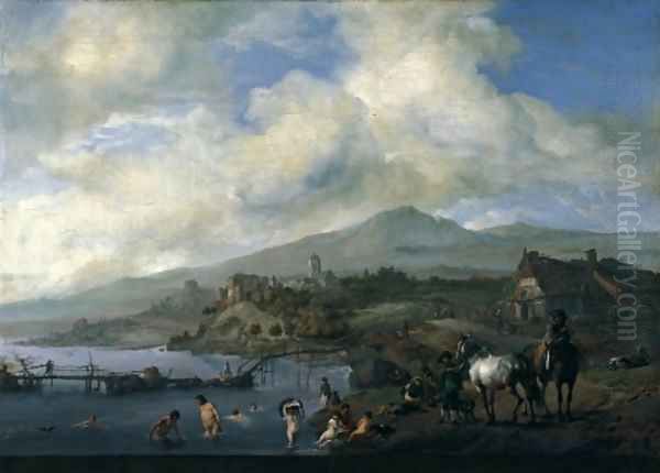 Landscape with Bathers c 1660 Oil Painting by Philips Wouwerman