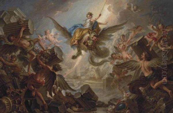 The Destruction Of The Palace Of Armida Oil Painting by Charles-Antoine Coypel