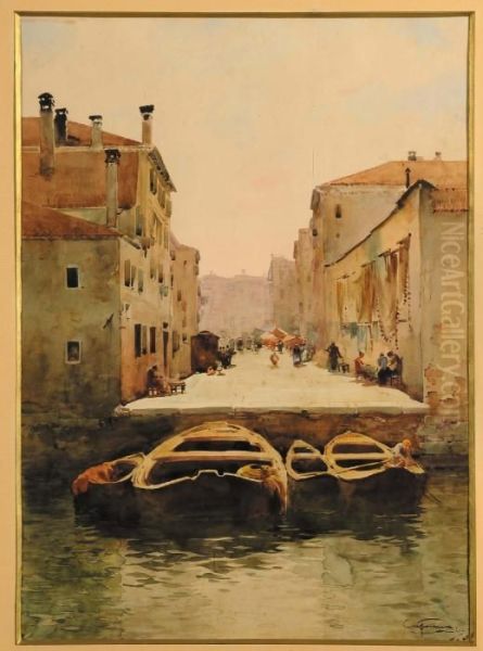 Barche A Venezia Oil Painting by Aurelio Craffonara