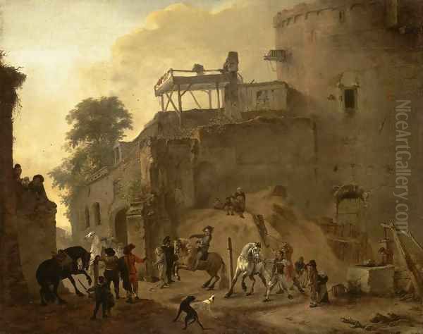 Manege Riding in the Open Air Oil Painting by Philips Wouwerman