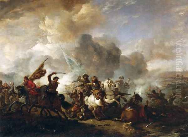 Skirmish of Horsemen between Orientals and Imperials Oil Painting by Philips Wouwerman