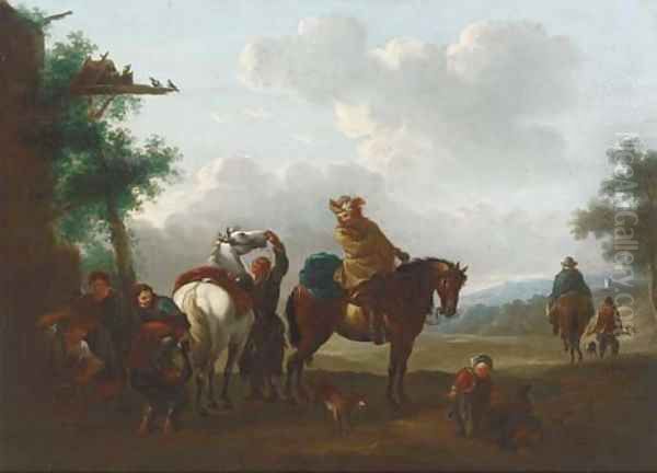 Travellers at halt by a blacksmith's cottage Oil Painting by Philips Wouwerman