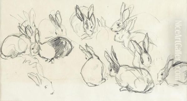 Rabbit Study Oil Painting by Joseph Ii Crawhall