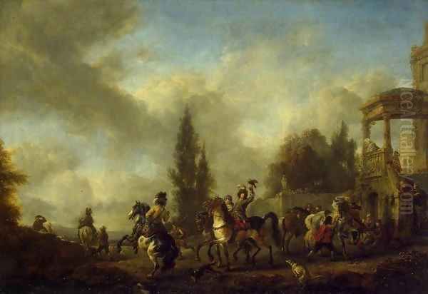 Huntsmen Setting Out Oil Painting by Philips Wouwerman