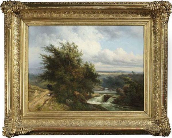 Weite Flusslandschaft Bei Heranziehendem Sturm Oil Painting by Gerard Antoine Crehay