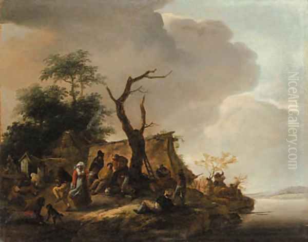 Peasants merrymaking by a river Oil Painting by Philips Wouwerman