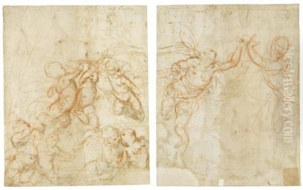 Recto: Design For A Spandrel With Several Putti Oil Painting by Daniele Crespi