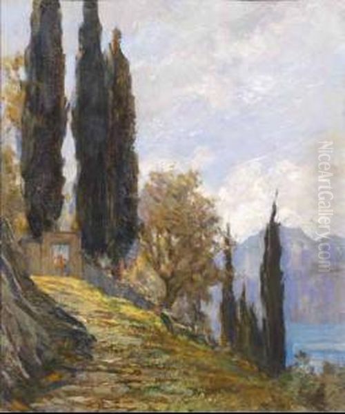 Veduta Del Lago Di Garda Oil Painting by Carlo Cressini