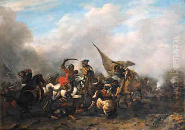 A cavalry skirmish Oil Painting by Philips Wouwerman