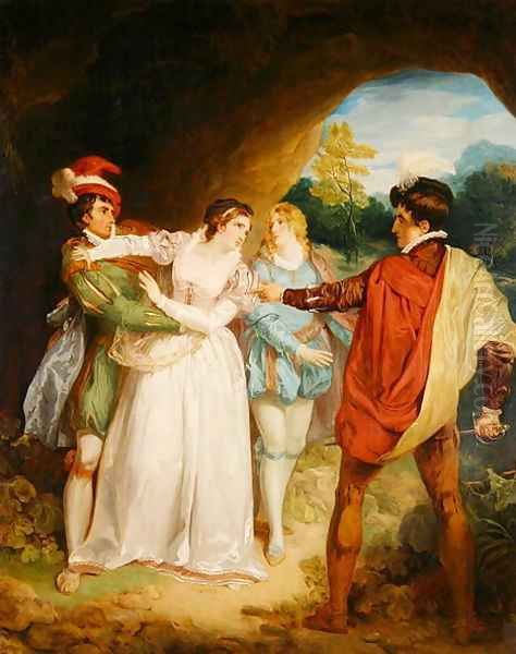 Valentine rescuing Silvia from Proteus, from William Shakespeares The Two Gentlemen of Verona, 1792 Oil Painting by Francis Wheatley