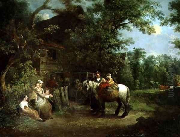 Country Folk Outside a Rustic Tavern Oil Painting by Francis Wheatley