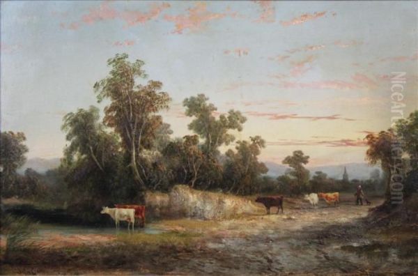 Cattle In Landscape Oil Painting by John Crome