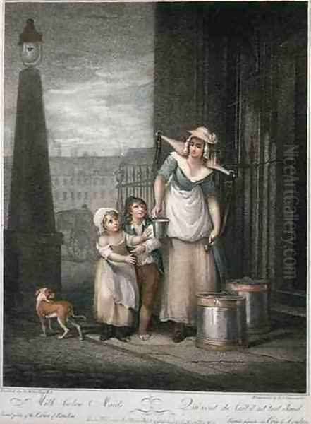 Milk below Maids, plate 2 of The Cries of London, engraved by Luigi Schiavonetti (1765-1810), pub. by Colnaghi & Co., 1793 Oil Painting by Francis Wheatley