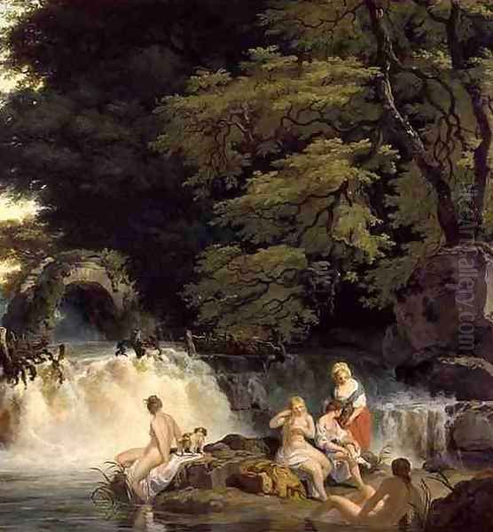 The Salmon Leap at Leixlip with Nymphs Bathing, 1783 Oil Painting by Francis Wheatley