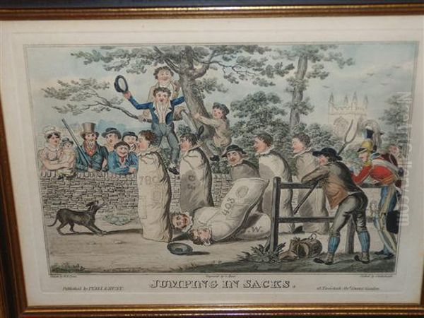 Jumping In Sacks Oil Painting by I. Robert and George Cruikshank