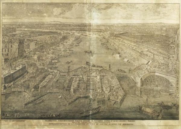 View Of The Construction Of The Pont Neuf Du Louvre Oil Painting by Lieven Cruyl