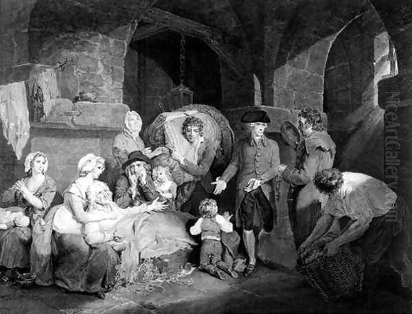 John Howard Esq. (1726-1790) Visiting and Relieving the Miseries of a Prison, engraved by James Hogg, 1790 Oil Painting by Francis Wheatley