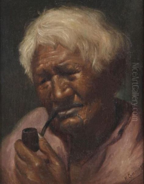 Portrait Of A Maori Woman Smoking A Pipe Oil Painting by Vera Cummings