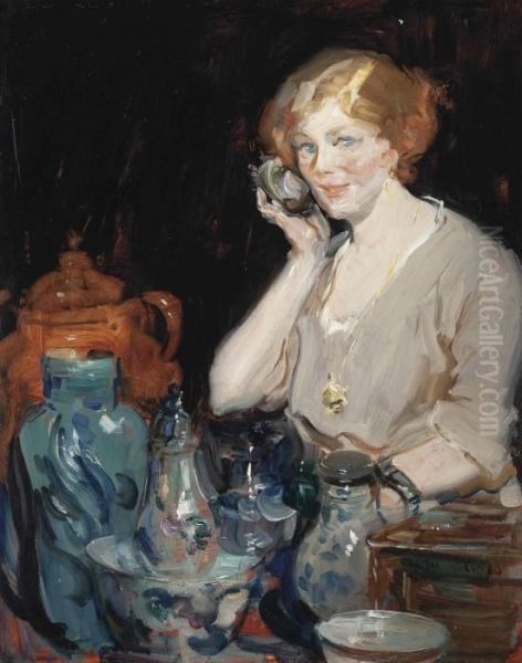 Portrait Of Nell Marion Tenison, The Artist's Wife Oil Painting by Cyrus Cuneo