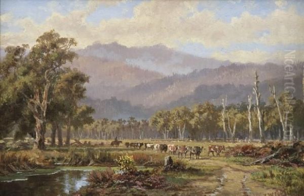 Droving Cattle Oil Painting by James Waltham Curtis