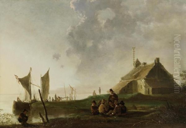 A Guard House On The River Oil Painting by Aelbert Cuyp