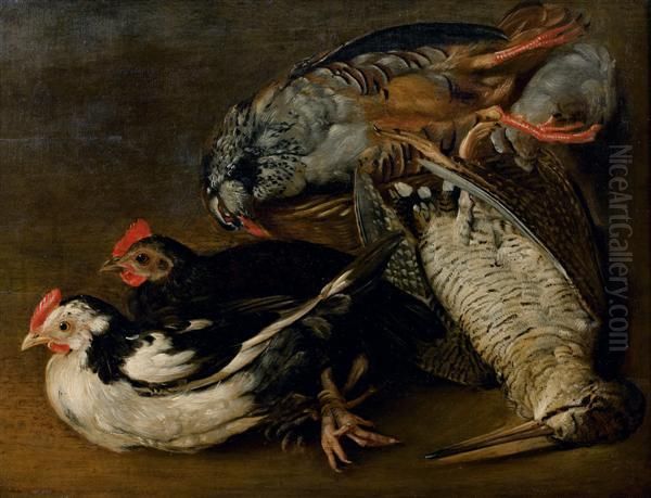 Nature Morte A La Becasse Et Au Perdreau Rouge Avec Deux Poules Oil Painting by Aelbert Cuyp