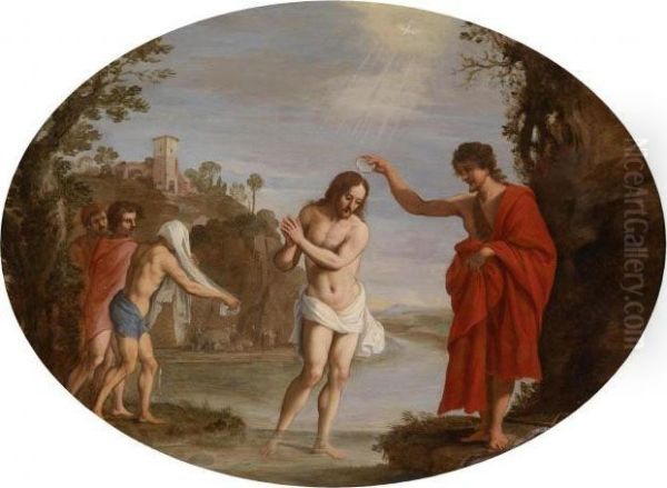 The Baptism Of Christ Oil Painting by Filippo D Angeli