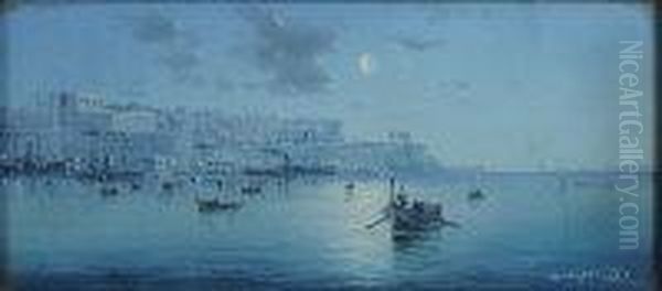 Valletta By Moonlight Oil Painting by Vincenzo D Esposito